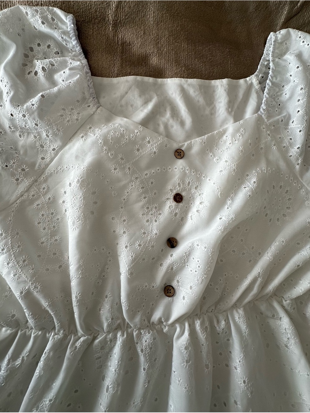 Cottagecore Boho White Eyelet Midi Maxi Dress Puff Sleeve Coastal Praire Modest - Picture 14 of 14
